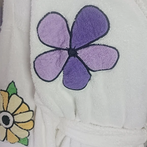 Agean Apparel Terrycloth Short Robe White Floral Embroidery 90s Y2K Vtg OSFM - Picture 5 of 11
